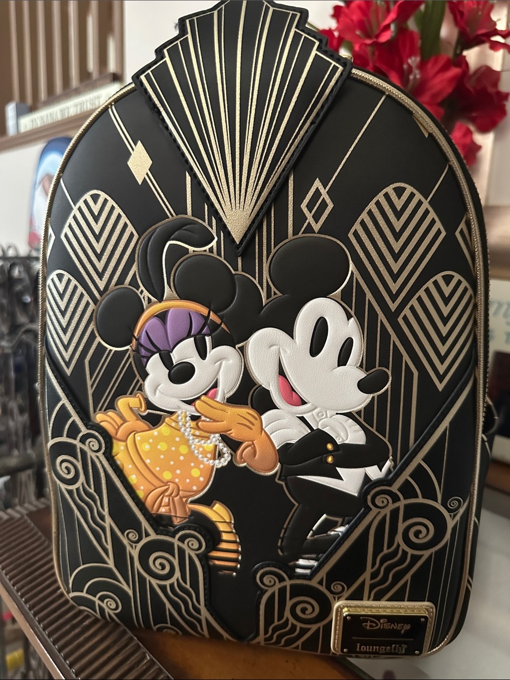 Loungefly Black and Gold Art Deco Mickey & Minnie Mini Backpack